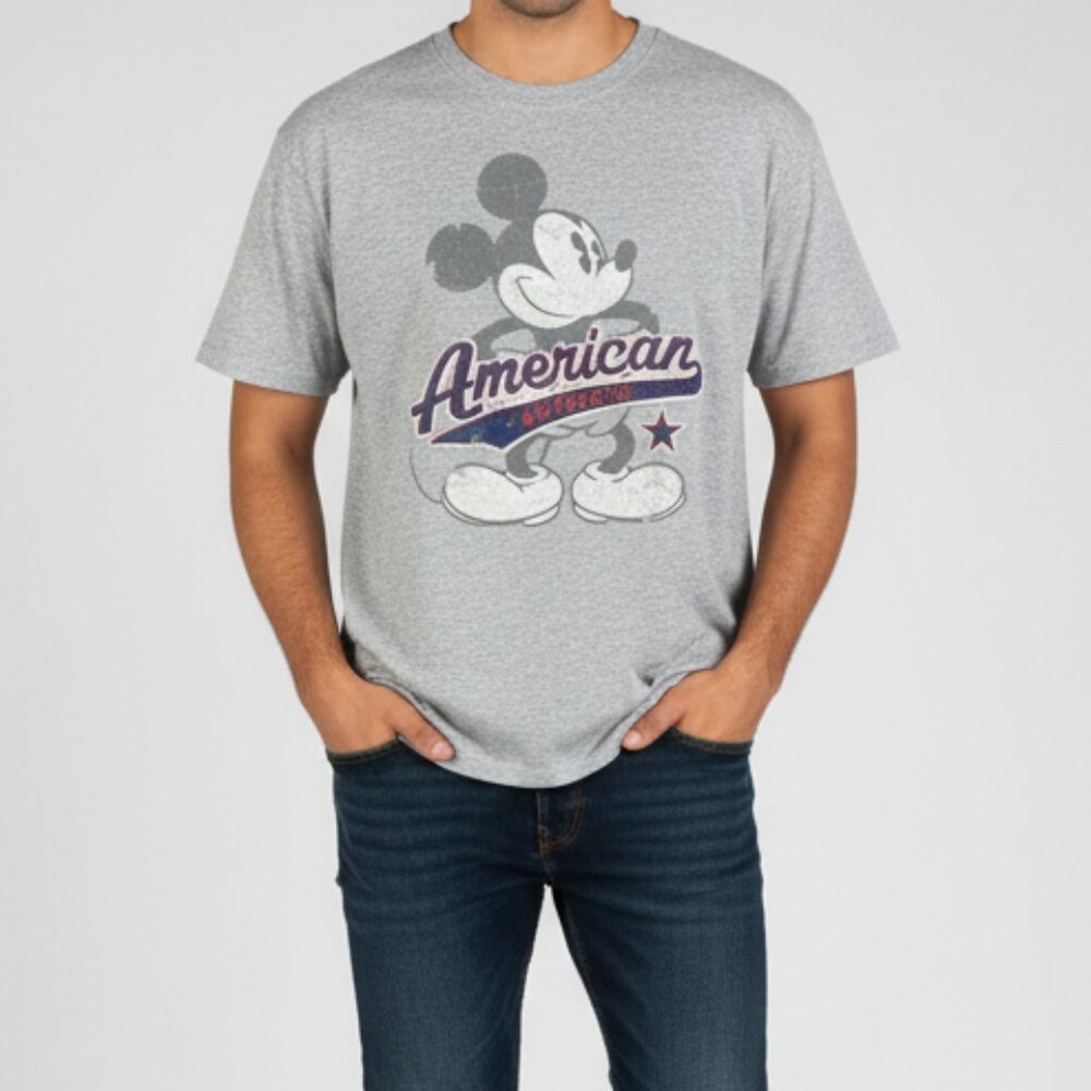 Disney Mickey Mouse American Authentic Graphic T Shirt Size Large‎ Heather Gray